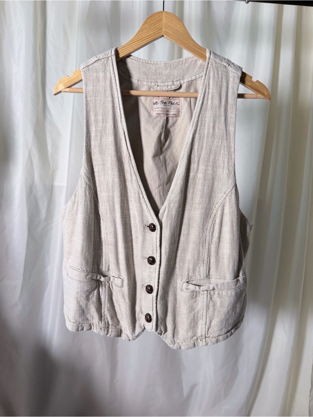 Free People Charley textured linen vest - Size XL